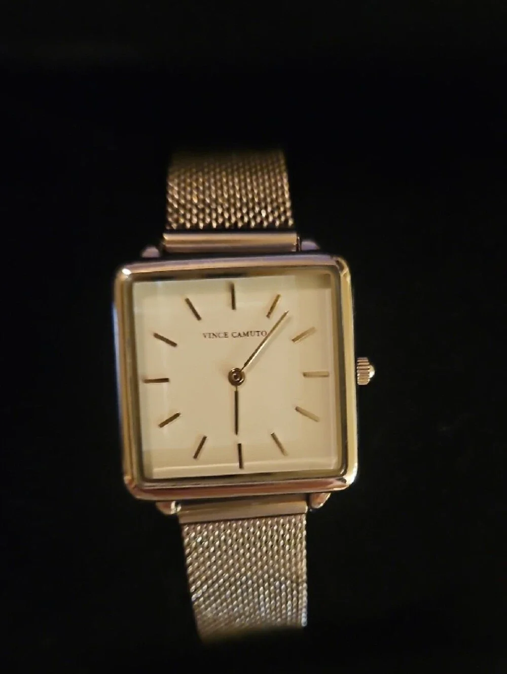 Vince Camuto Silver Square Mesh Bracelet Watch with Ivory Dial
